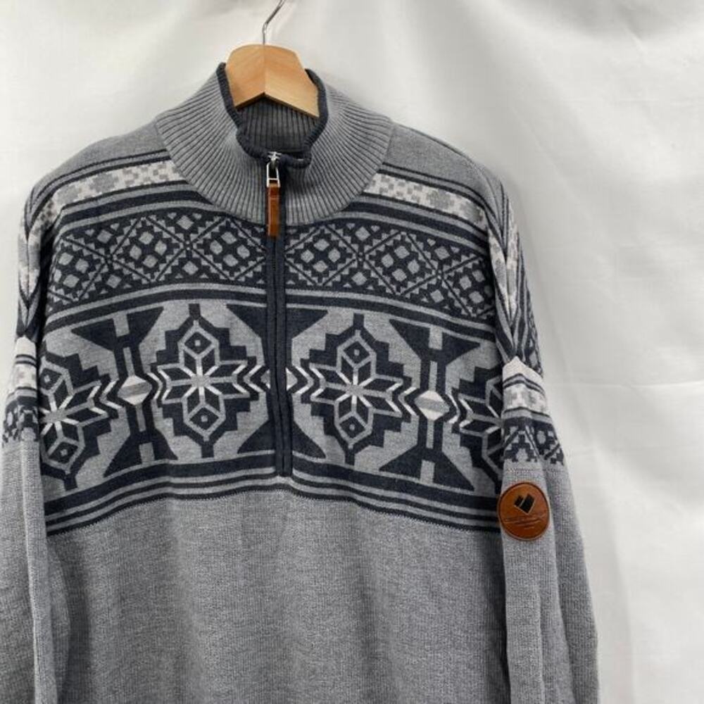 Obermeyer XL merino‎ wool gray half zip sweater